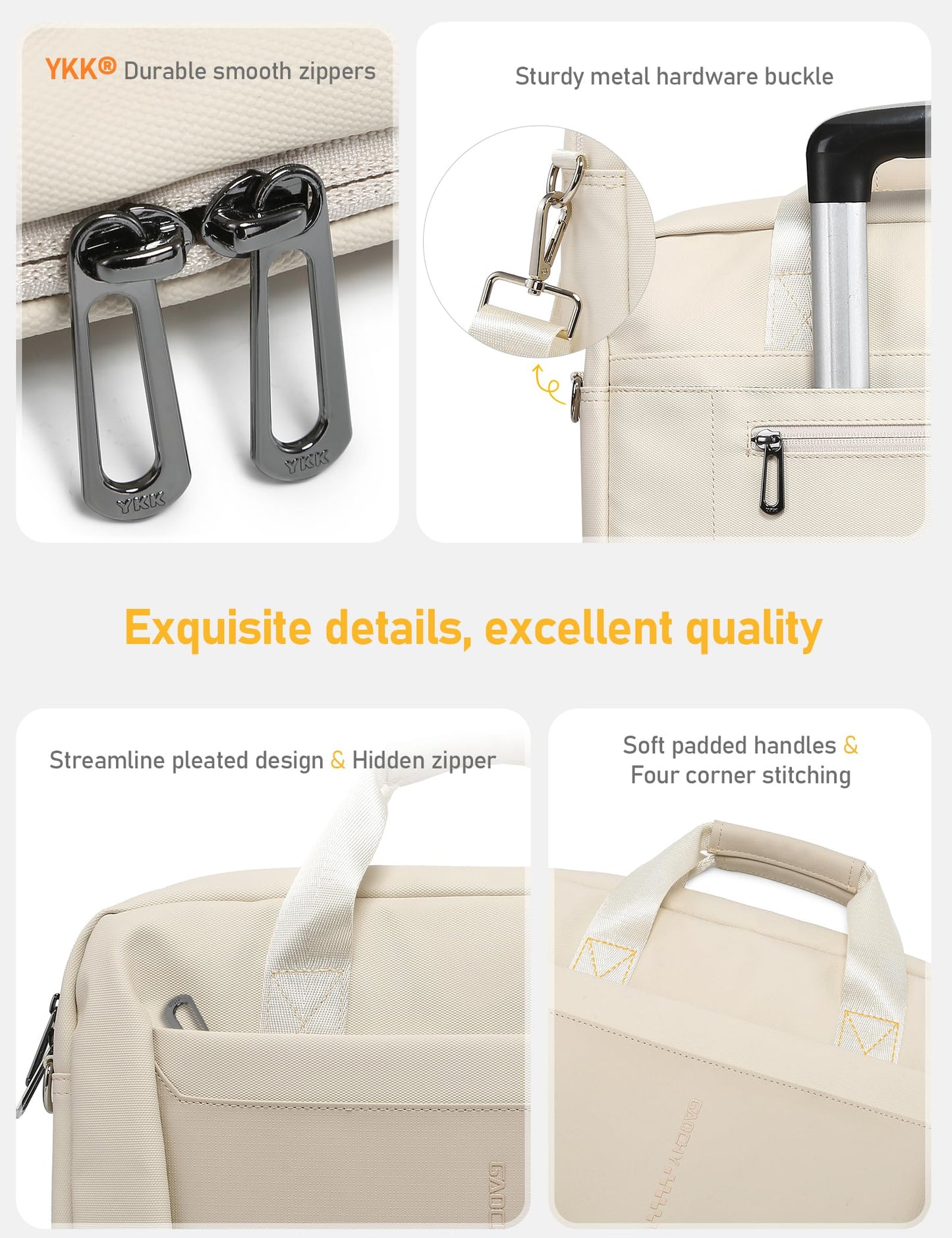 GAOCHY 15-16 Inch Laptop Shoulder Bag Business Briefcase Water Resistant Computer Messenger Bags Compatible with MacBook Pro 16, MacBook Air 15 M4, HP, Dell, ASUS Notebook, Pearl White