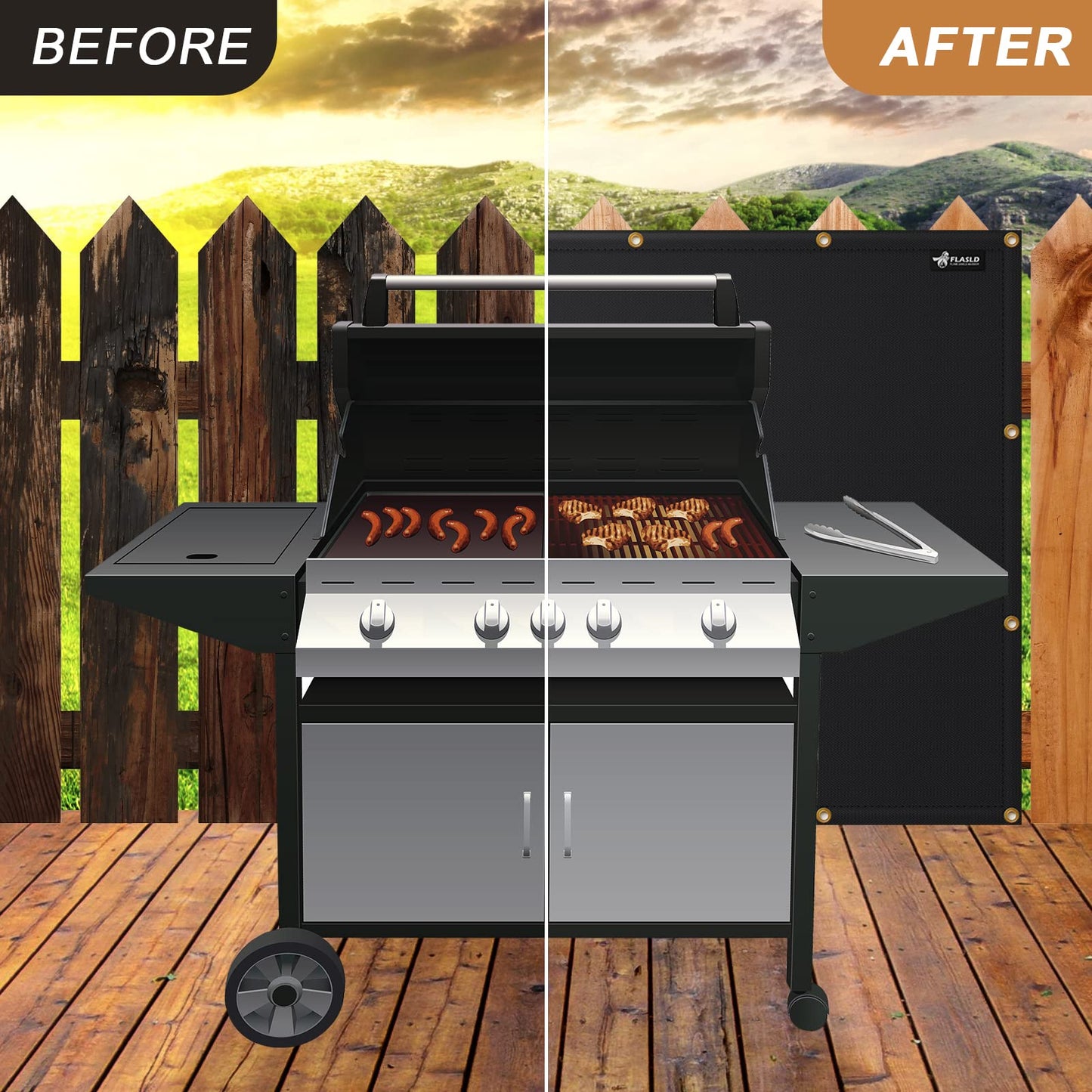 FLASLD Fireproof Deck Fence Cover and Screen Protection Deck Railing from Grill Heat, Balcony Fence Privacy Screen, Outdoor Fence, UV Protection, Weather-Resistant, 90 cm x 300 cm