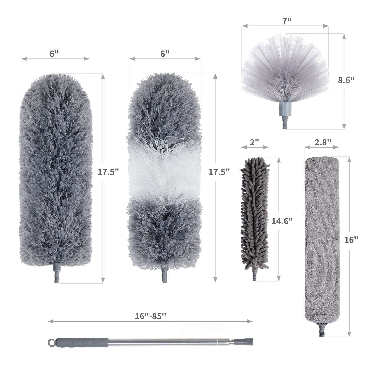 BOOMJOY Microfiber Feather Duster 7PCS, Bendable Dusters with 100 inches Extension Pole for Cleaning High Ceiling, Fan, Blinds, Cobweb, Furniture, Cars