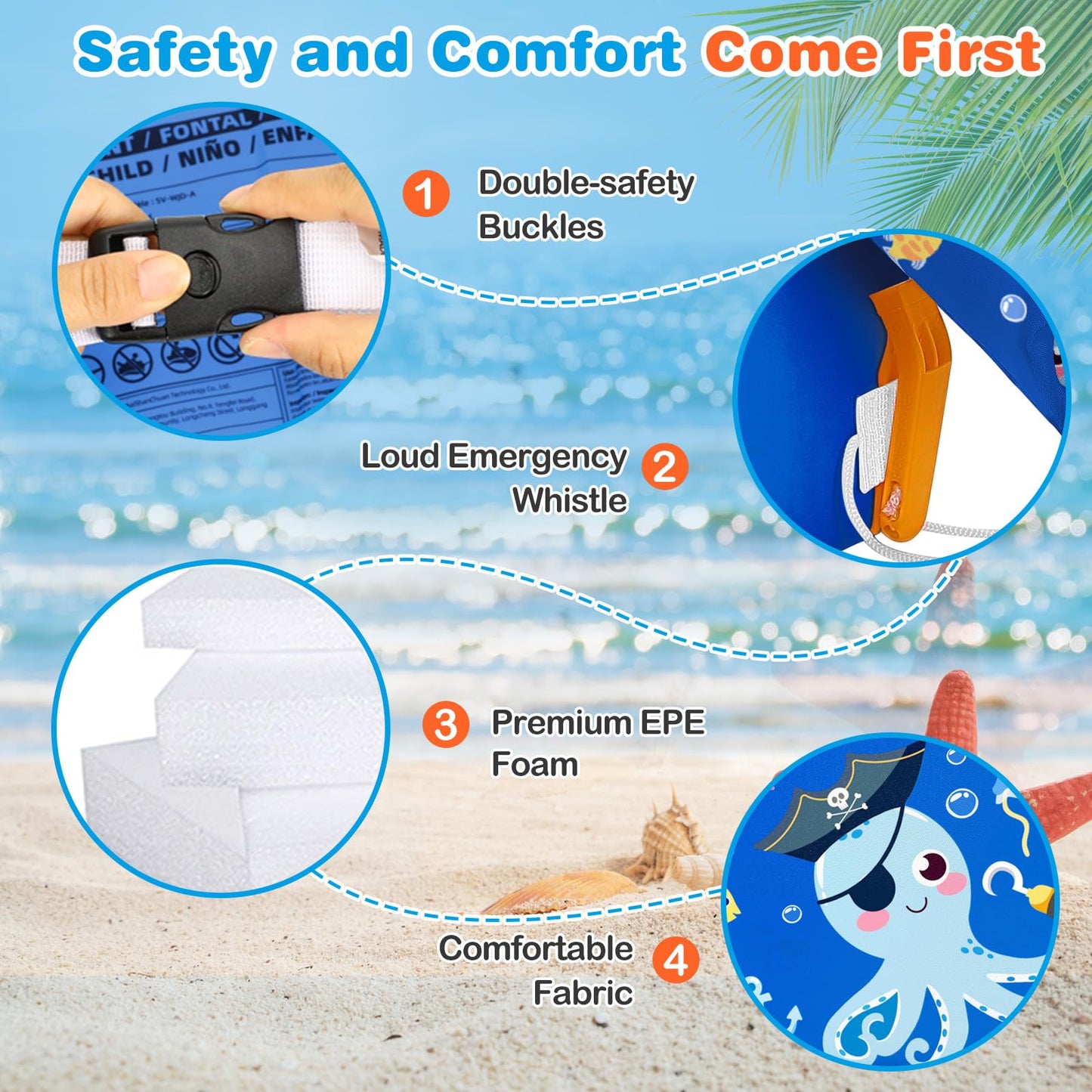 MoKo Swim Arm Band for Kids 20-30-40-50lbs, Clearance Toddler Swim Vest Cute Cartoon Swimming Wings Pool Floats Sleeve Children Water Sports Learning Swim Training Equipment, Dark Blue Octopus