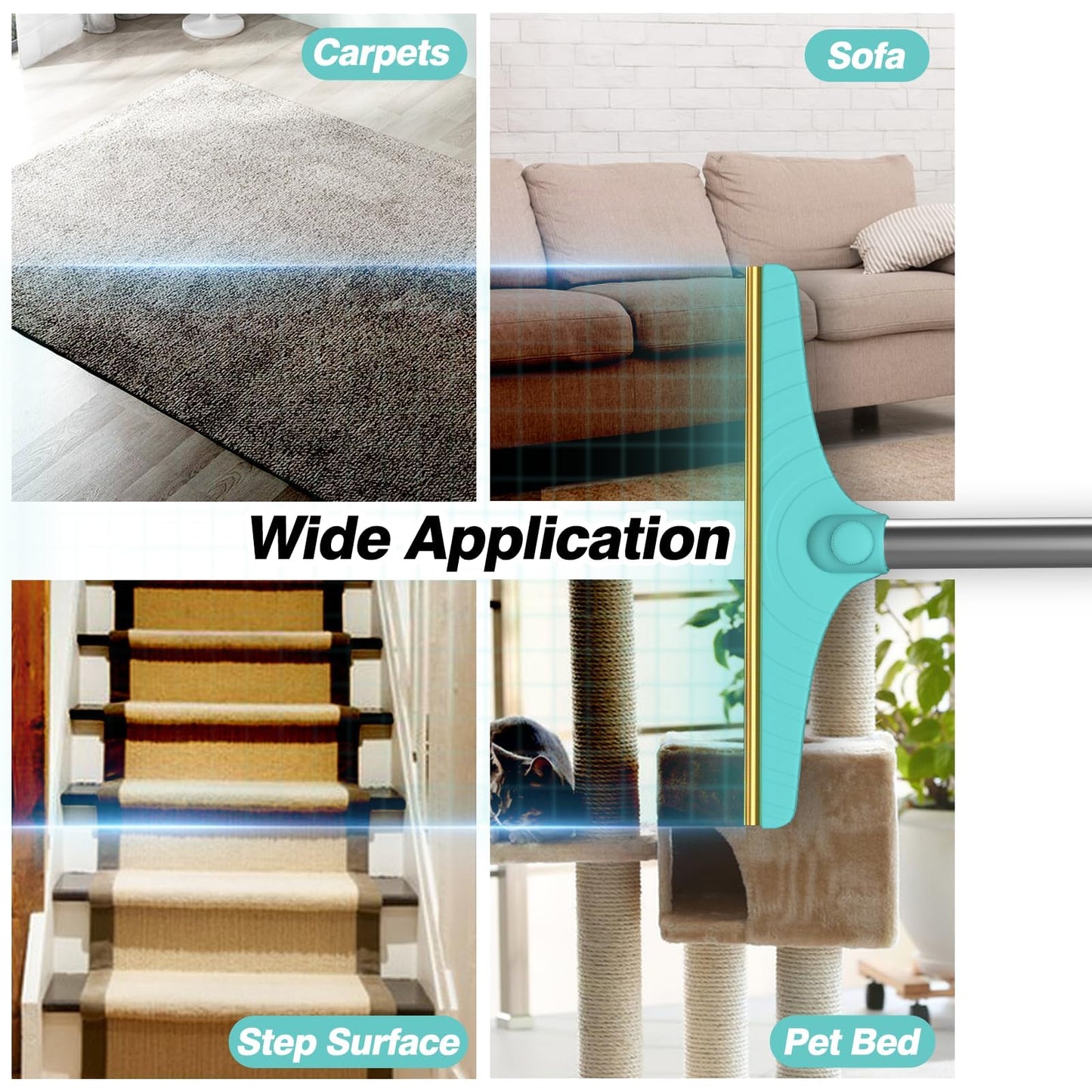 Carpet Rake for Pet Hair Removal, Pet Hair Remover with 45”, 1 Mini Included, Reusable for Fluff Carpet, Rug, Car Mat and Couch