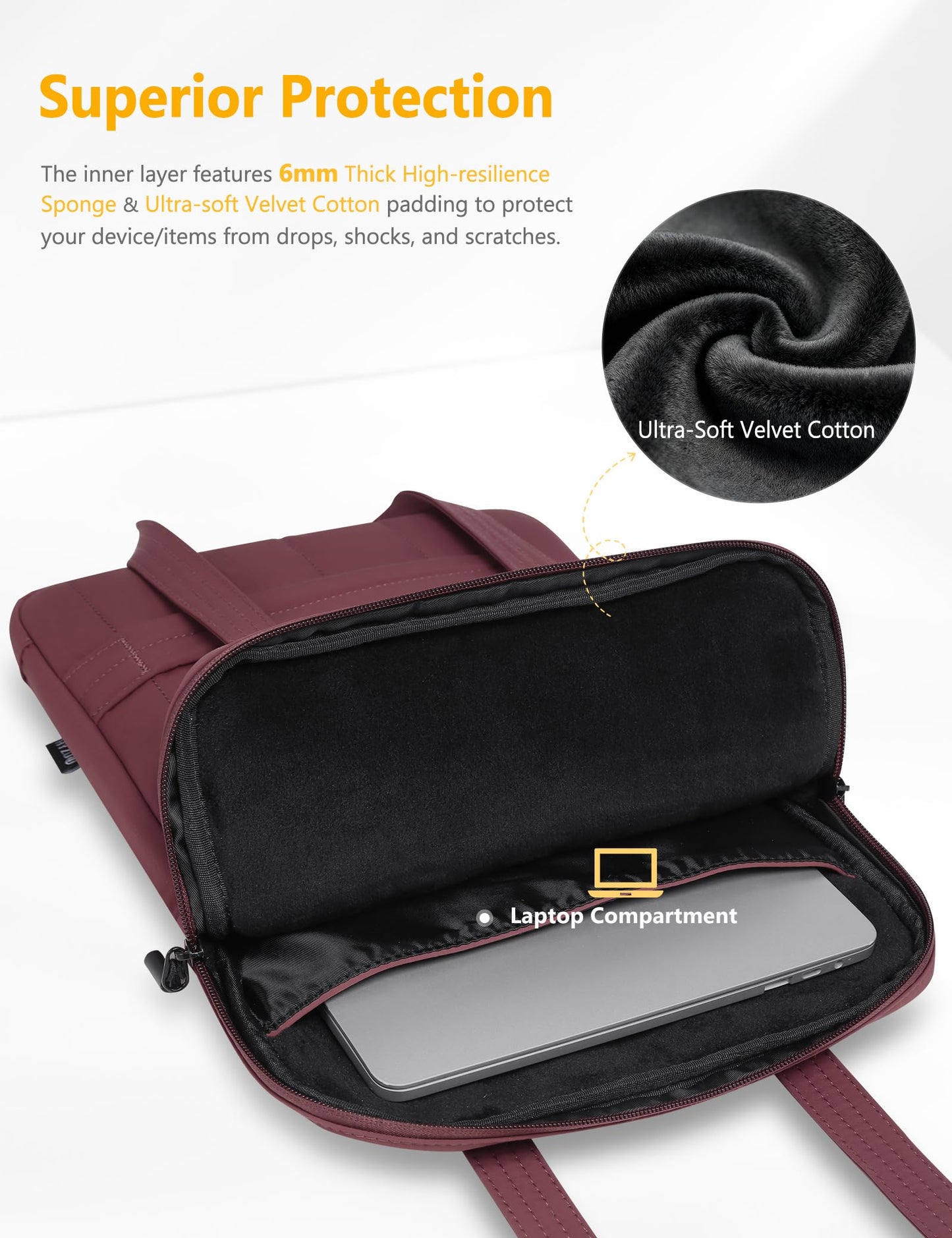 HYZUO 15-16 Inch Puffy Laptop Sleeve Padded Handbag for MacBook Pro 15/16, 15" 15.6" Dell/HP/Lenovo/Asus/Acer/Samsung Notebook Chromebook, Women Slim Shoulder Bags Work Daily Bag, Wine Red