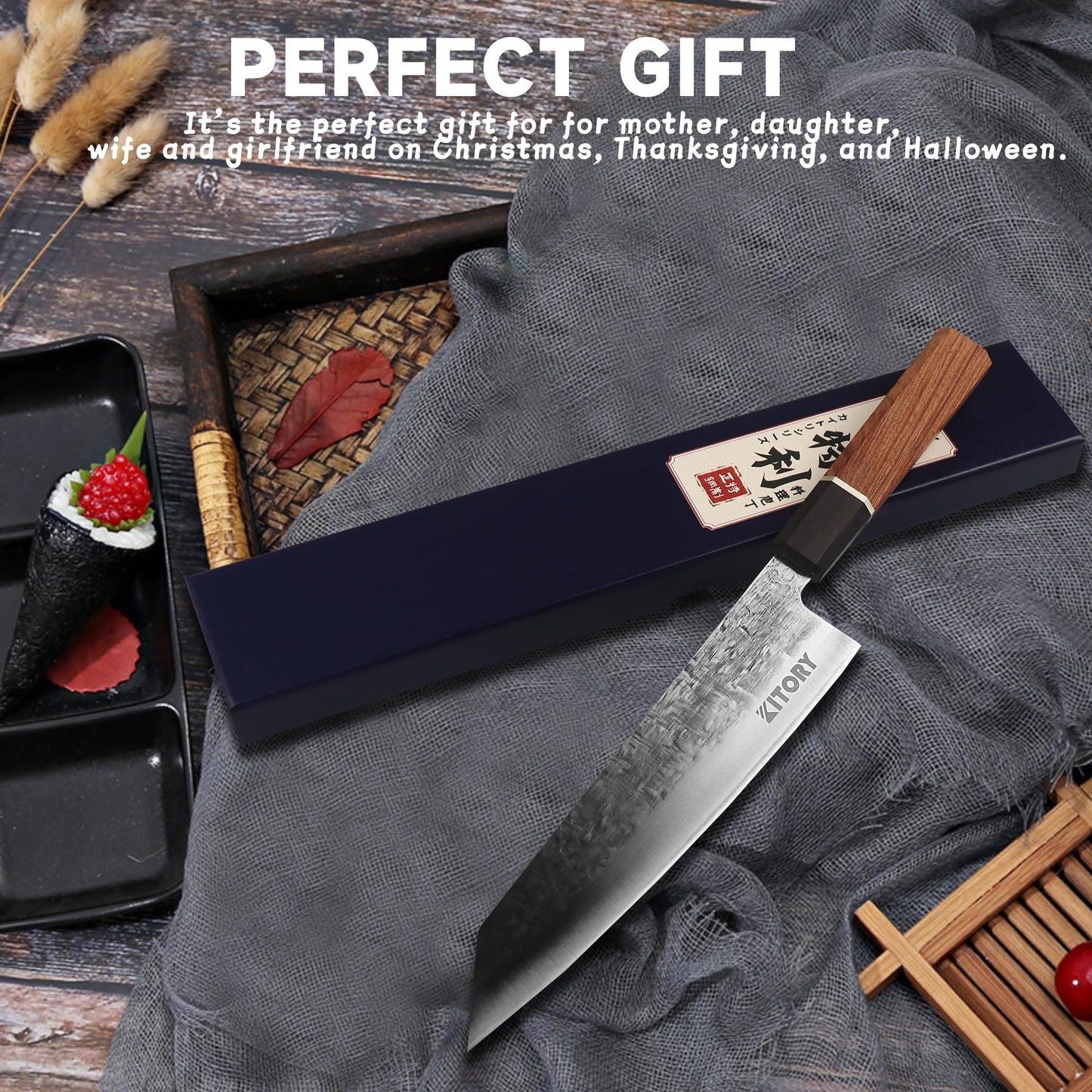 Japan Knife, Japanese Kiritsuke Chef's Knife 8'', Japanese Chef's Kitchen Knife with 9CR18MOV Stainless Steel Sharp Blade, Professional Gyuto Knife with Premium Wooden Handle, with Gift Box