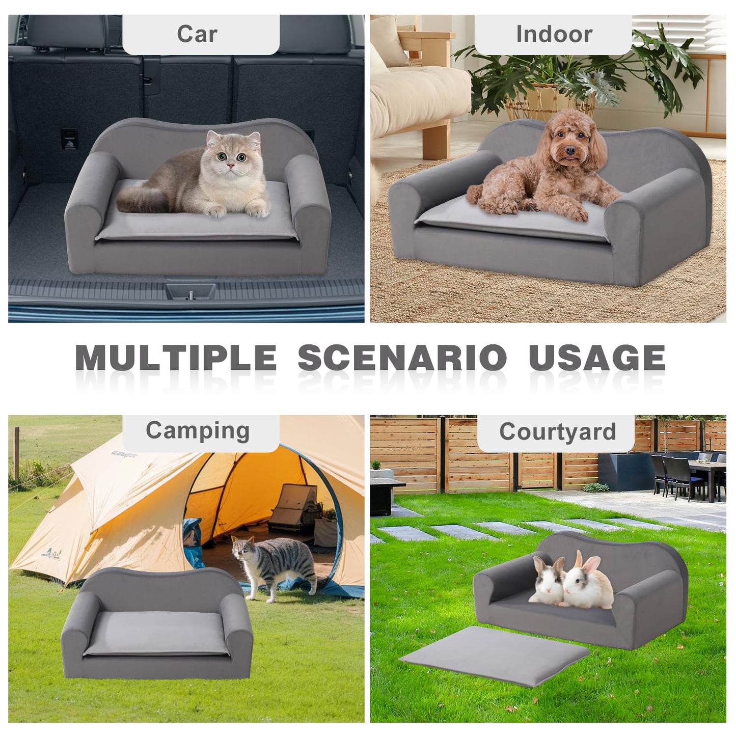 Cat Couch Bed for Indoor,Comfort Small Dog Sofa,Pet Couch for Puppy and Kitten,with Removable Washable Cover and Non-Slip Bottom (Light Grey)