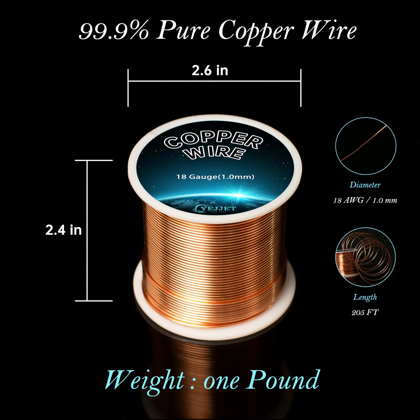 99.9% Pure 18 Gauge Copper Wire for Jewelry Making, 1 lb (205 ft) Copper Wire for Art Crafts, Electroculture, Gardening Plants