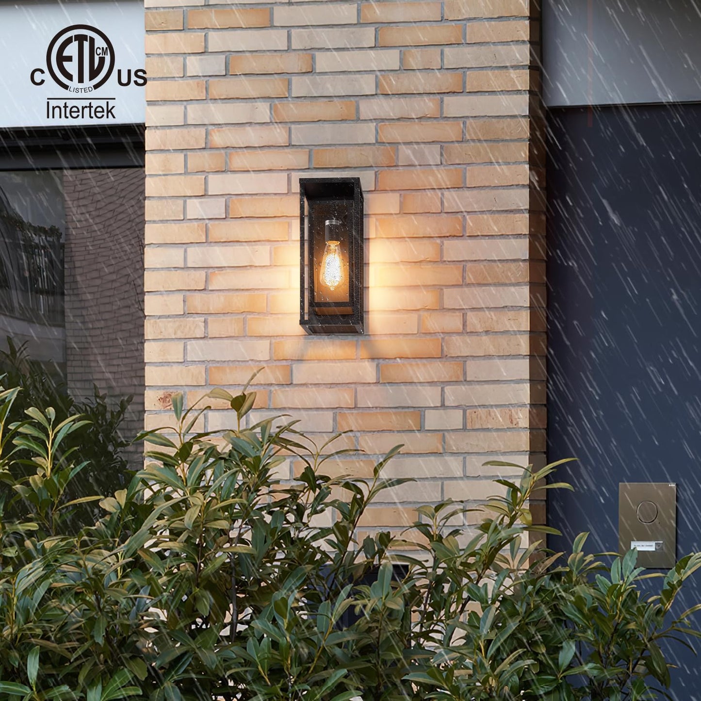 mirrea 14" Classic Outdoor Wall Sconce 1 Light in Matte Black Rectangular Metal Frame and Clear Glass Shade Waterproof Porch Light Patio Light Pack of 2