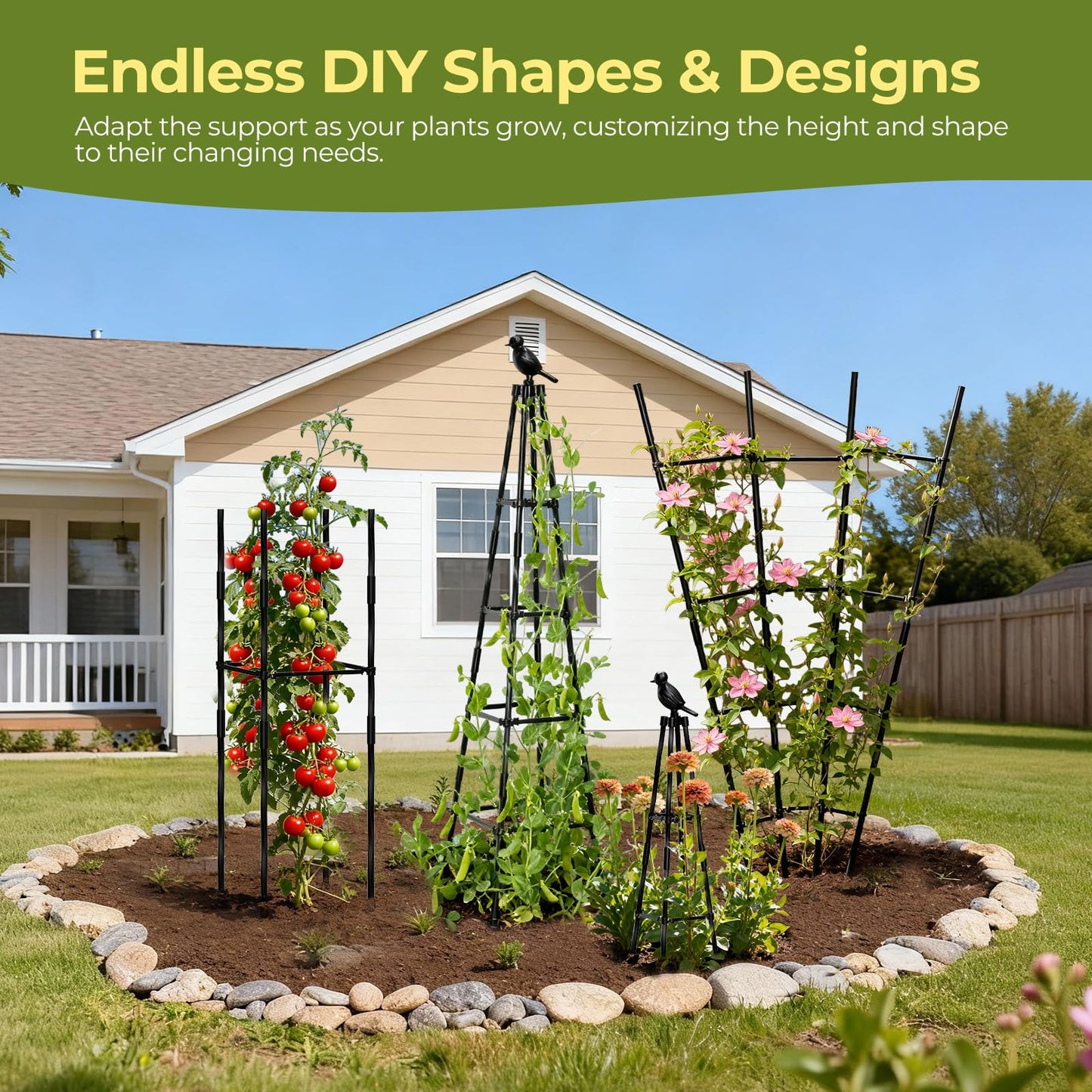 2 Pack Garden Trellis for Climbing Plants Outdoors,65Inch Cucumber Trellis Garden Obelisk Trellis Rustproof Plants Support with Adjustable Heights for Indoor Potted Plants, Vines, Vegetables