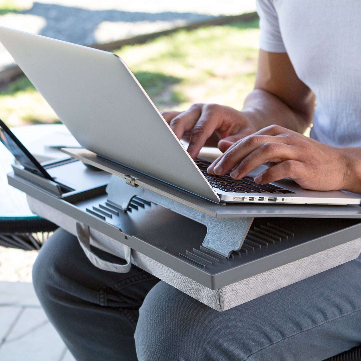 LAPGEAR Ergo Pro Lap Desk with 20 Adjustable Angles, Mouse Pad, and Phone Holder - Gray - Fits up to 15.6 Inch Laptops and Most Tablets - Style No. 49405