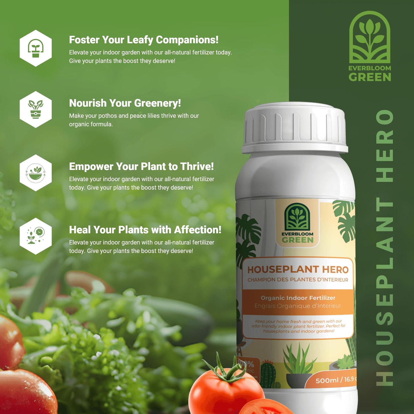 Houseplant Hero - Indoor Organic Liquid Fertilizer - Natural Indoor Plant Food (1L / 33.8oz)