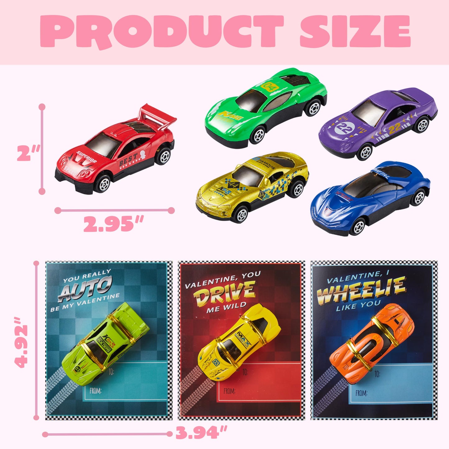 JOYIN 28-Count Valentines Day Cards with Die-Cast Racing Cars for Classroom Exchange
