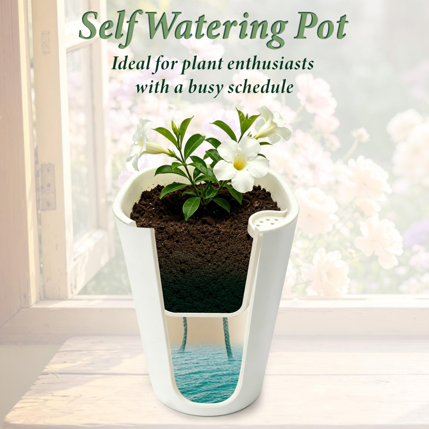SYITCUN 5in Self Watering Planter 5 set,Plastic Self Watering Planters with Visual Water Level Window,Plant Pots Indoor,Window Box Planter,decor Planter Pot for Aloe,Herbs,Violets,Succulents-White