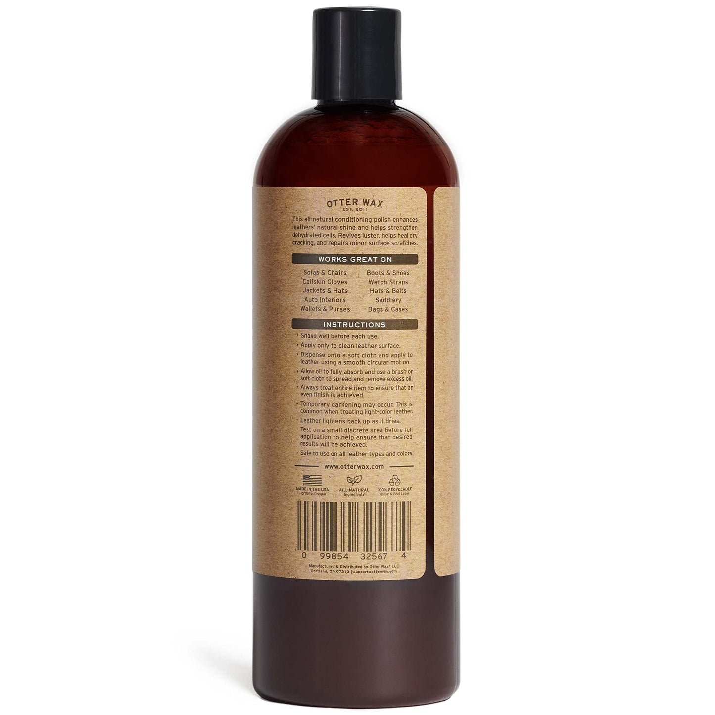 Otter Wax Leather Oil | 16 oz | Moisturizing Leather Oil Conditioner for Boots, Furniture, Auto Seats, Jackets, Hats, Bags & Gloves | All-Natural & PFAS-Free | Made in Portland USA
