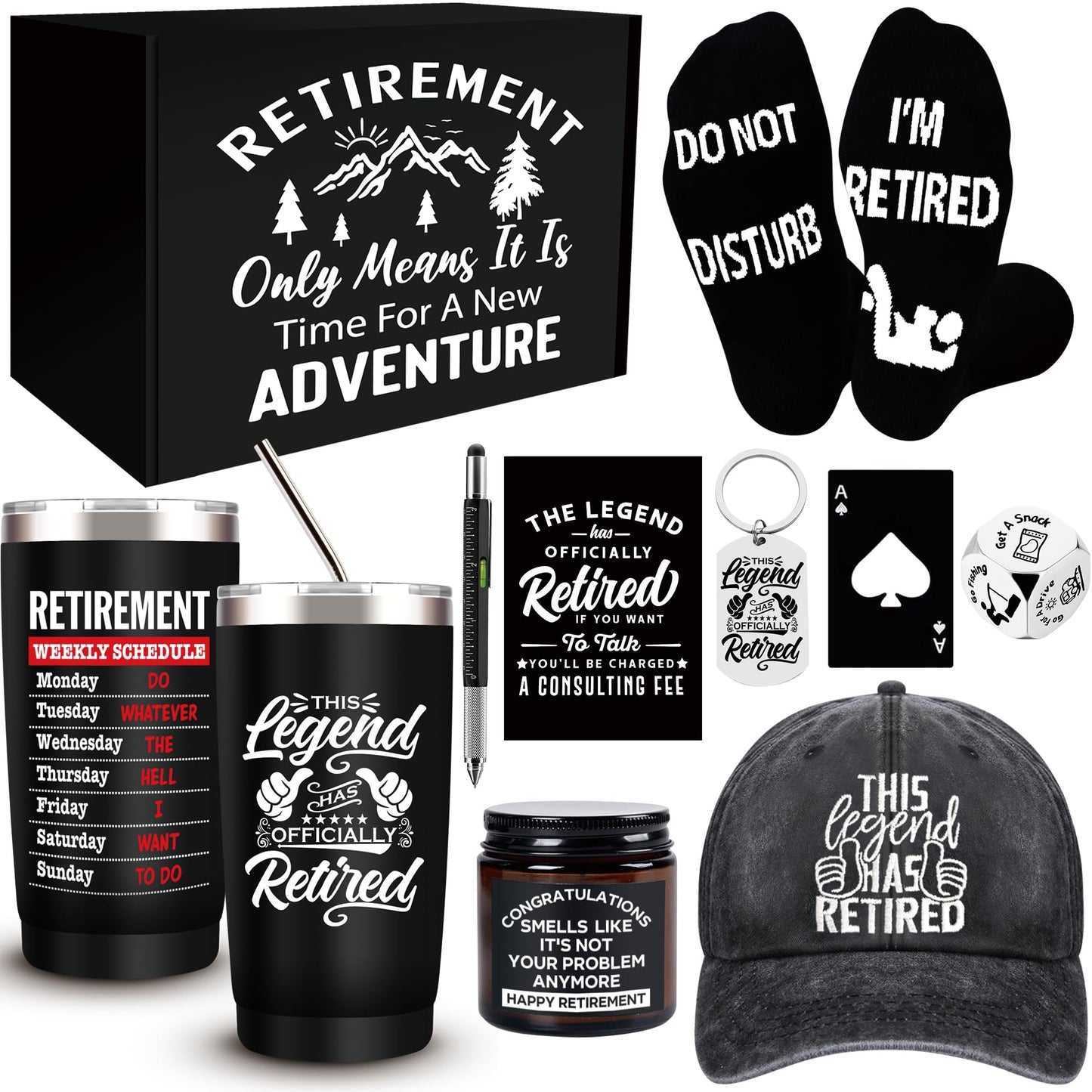 10 Pcs Retirement Gifts for Men 2026, This Legend Has Retired, Happy Retirement Gifts for Dad, Grandpa, Coworker, Teachers, Boss, Friends, Retirees, 20 Oz Tumbler Best Retirement Gifts Basket