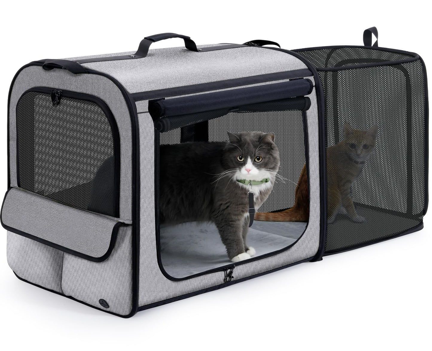 Pecute Expandable Dog Crate for Pets＜15kg, Pet Carrier Stable and Light Weight, Soft Dog Crate with Breathable Windows, Portable Dog Carrier with Curtain 61×45×52cm (Gray)