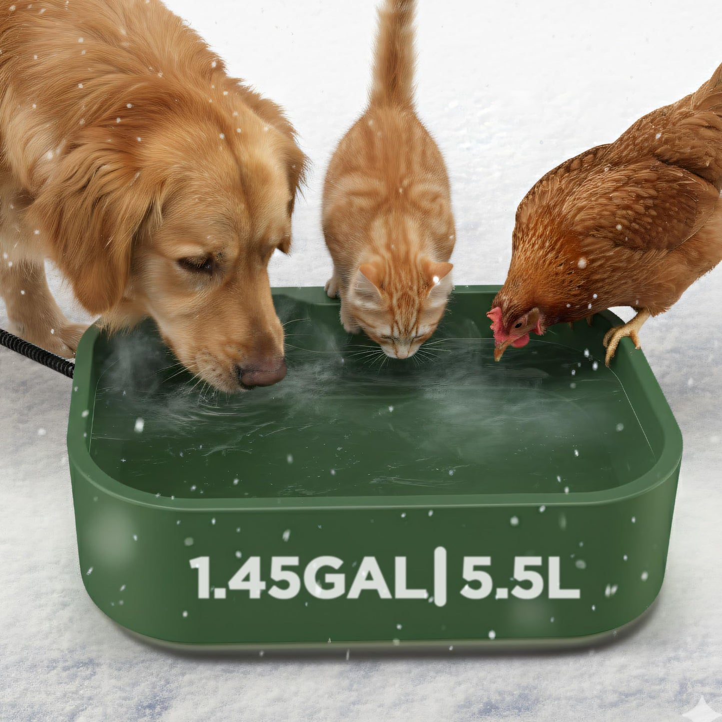 1.45Gal/5.5L Extra Large Pet Heated Water Bowl for Dog Cats Rabbit Chicken Duck Squirrel, Indoor & Outdoor Antifreezing Winter Heated Food & Water Bowl Dish, Thickened Design, BPA-Free, Plug and Play
