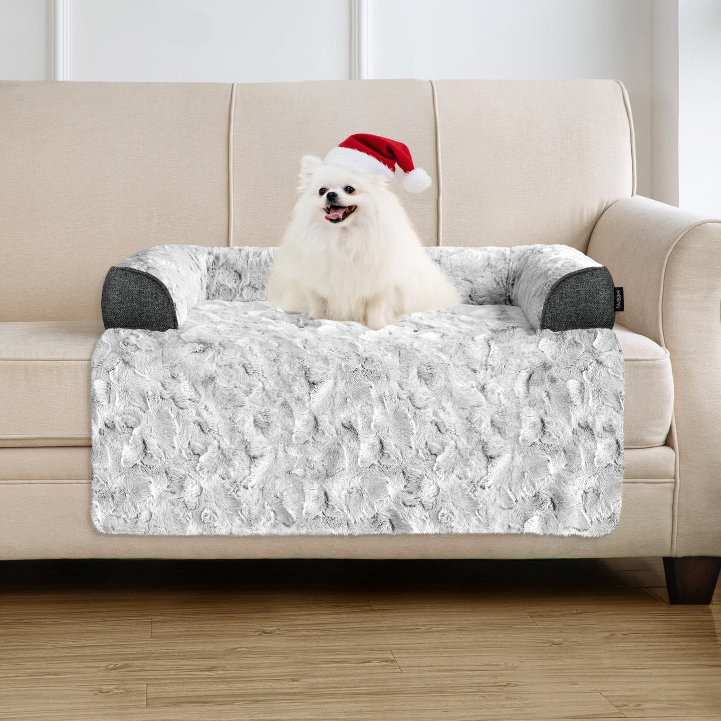 blunique Faux Fur Dog Couch Bed for Large Dog, Waterproof Dog Bed for Couch Protector, Calming Dog Bed Washable with Memory Foam for Pet Sofa Cover, Medium 35x31 Inches