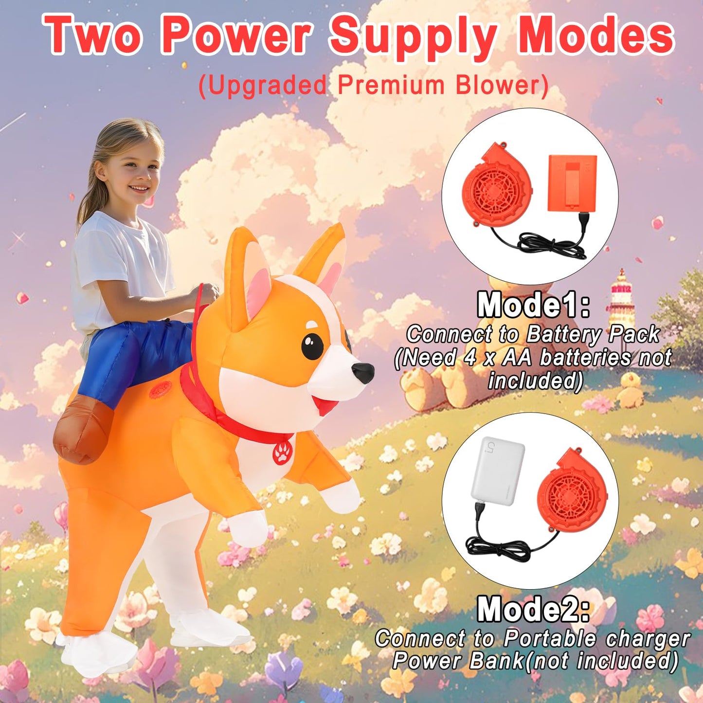 Inflatable Costumes Kids Dog Costume Halloween Blow Up Ride on Corgi Costume Girls Boys Animal Cosplay Party (Corgi-Kids)
