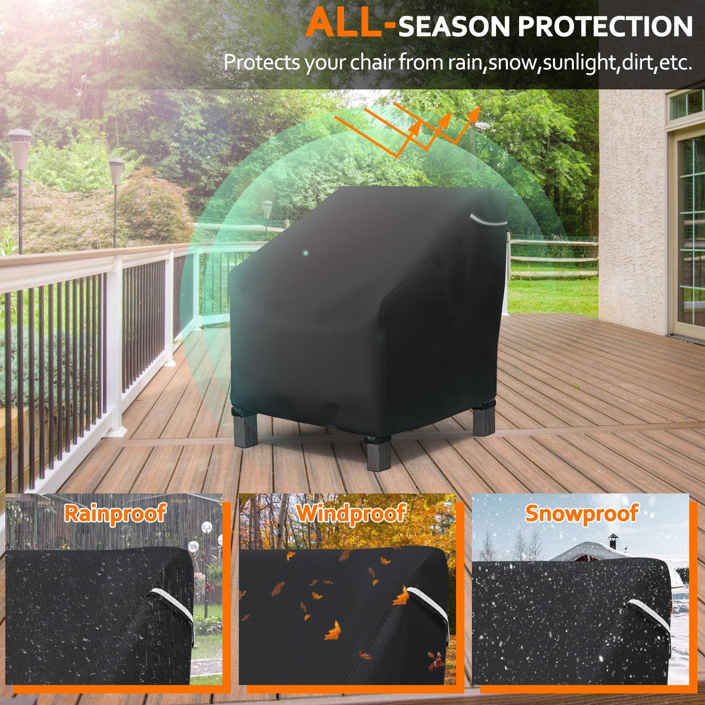 STARTWO Patio Chair Covers 2 Pack,Heavy Duty Outdoor Furniture Covers Waterproof Fit for Lounge Deep Seat 29" W x 30" D x 36" H,Black