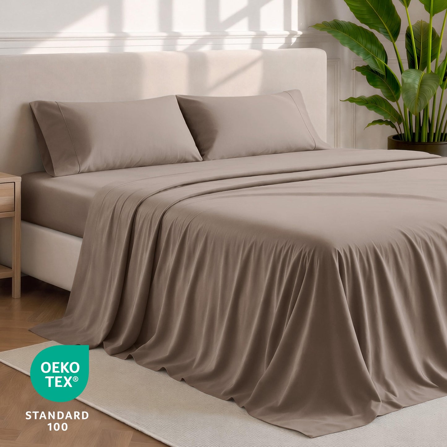 Bare Home King Sheet Set - 1800 Ultra-Soft Microfiber King Bed Sheets - Double Brushed - King Sheets Set - Deep Pocket - Bedding Sheets & Pillowcases (King, Taupe)