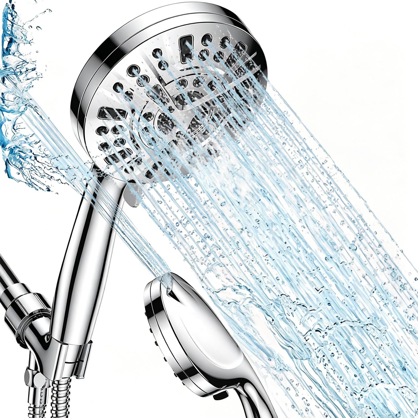 Shower Head, 10-Mode High Pressure Shower Head with Handheld, Non-Clogging Nozzles High Flow Hand Held Shower Head, Shower Head with Leakproof Hose&Metal Bracket