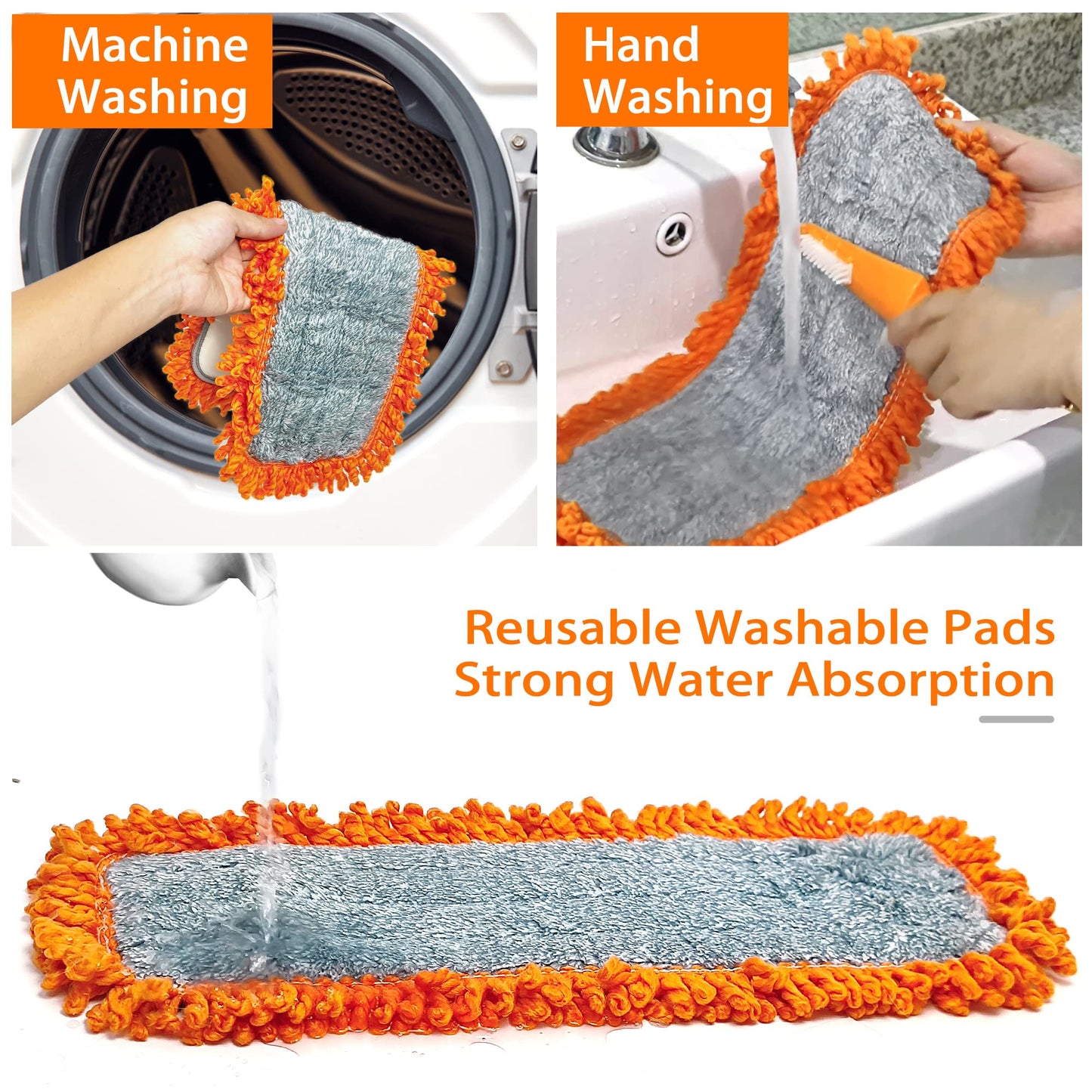 Dust Mop for Floor Cleaning with 1 Washable Microfiber Pads - JEHONN Dry Wet Flat Mop with Scouring Pad for Hardwood, Laminate, Tile, Marble