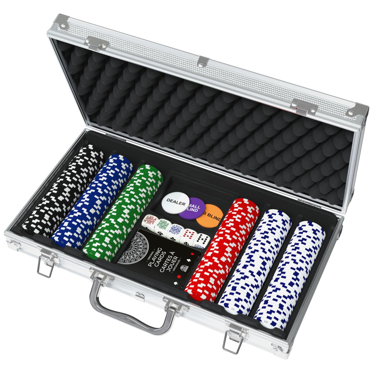 Cardinal Classics, 300-Piece Poker Set with Aluminum Carrying Case & Professional 11.5g Chips Plus 5 Poker Dice, for Adults and Kids Ages 10 and up