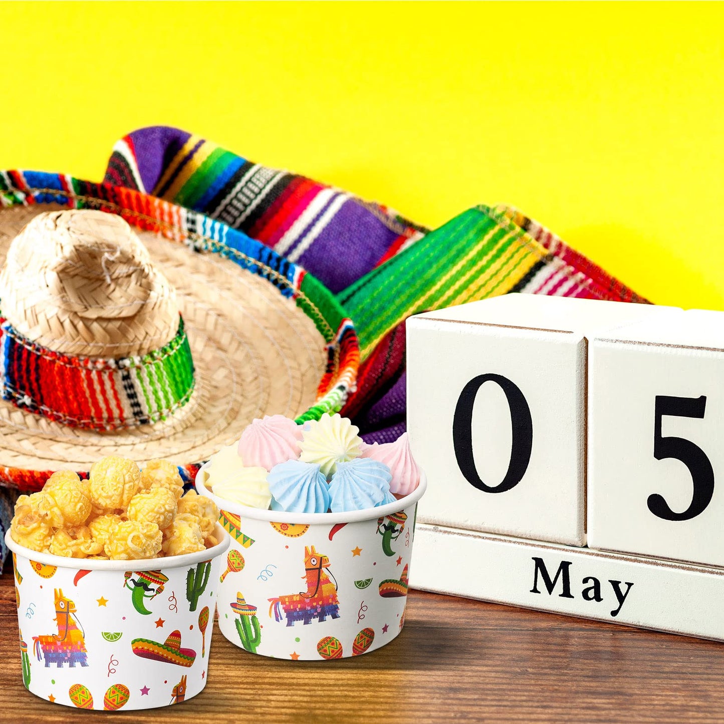 Sabary 60 Pieces Fiesta Ice Cream Cups 9 oz Disposable Dessert Bowls Paper Soup Bowls Mexican Snack Cups for Hot or Cold Food for Cinco De Mayo Mexican Birthday Party Decorations(Cactus)