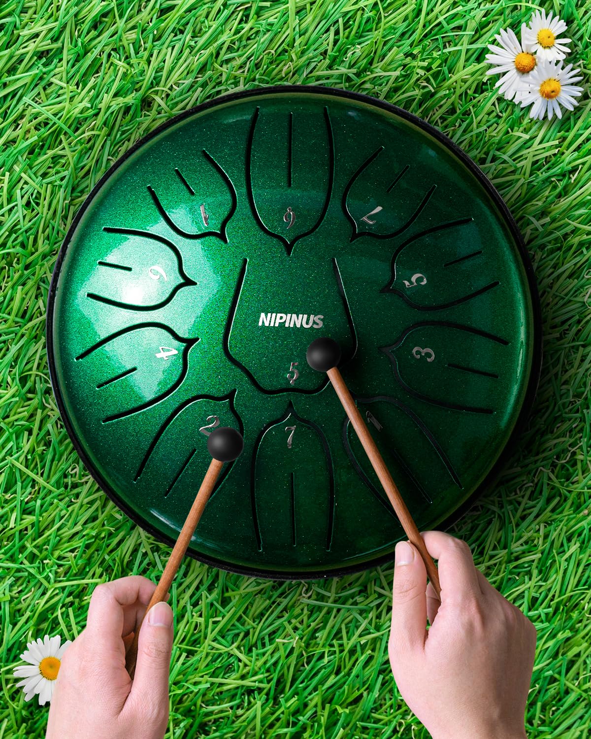 Rain Drum for Outside Garden, Steel Tongue Drum - 6 Inch 11 Notes Metal HandPan Drums,Waterproof Rain Chime,Musical Gifts