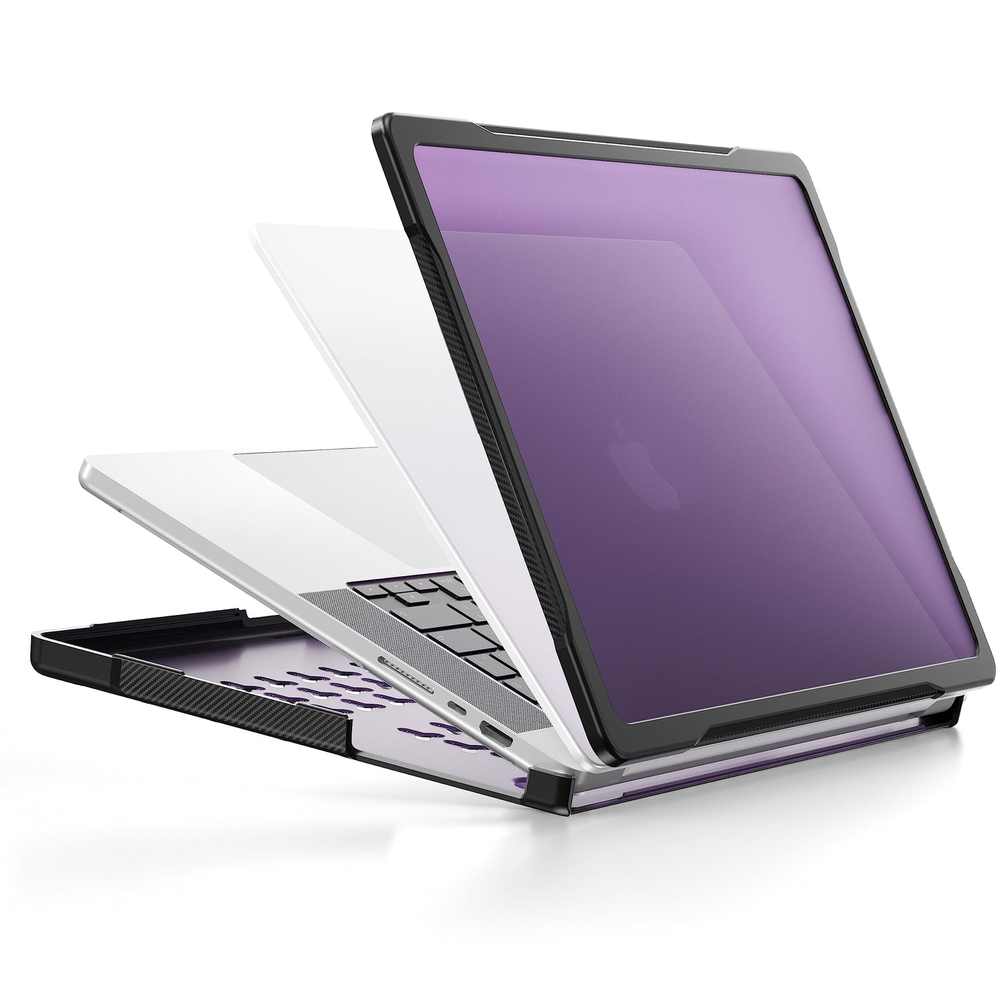 Batianda Ultimate Protection Case for New MacBook Pro 16 inch Model A2780 (M2 M1 Pro/Max Chip) 2023 2021 Release Matte Carbon Fiber Edges Shockproof with Keyboard Cover and Screen Protector,Purple
