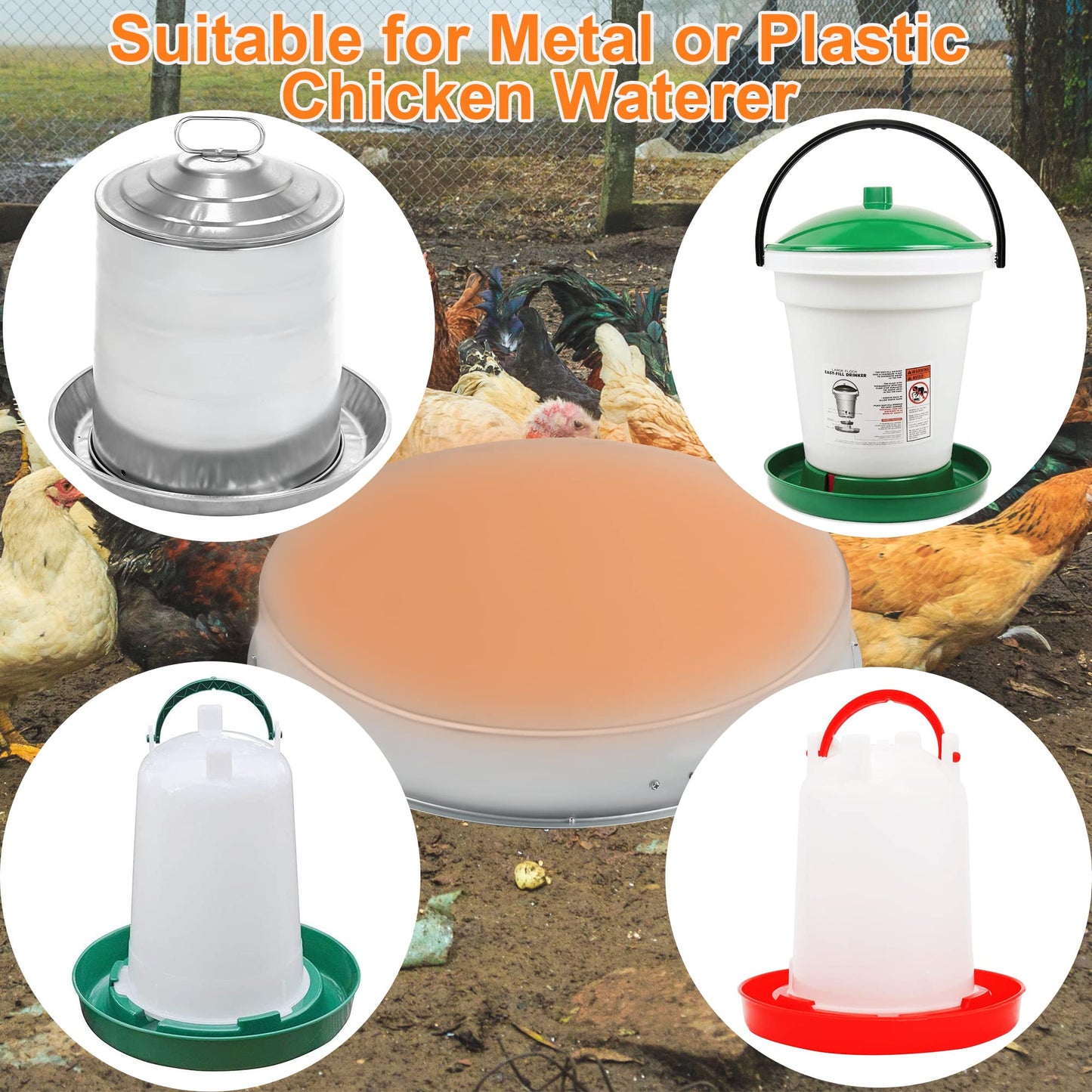 Chicken Water Heater Base for Winter, for Plastic/Metal Poultry Watere Under 6 Gallons, Heated Waterer for Chickens 130W
