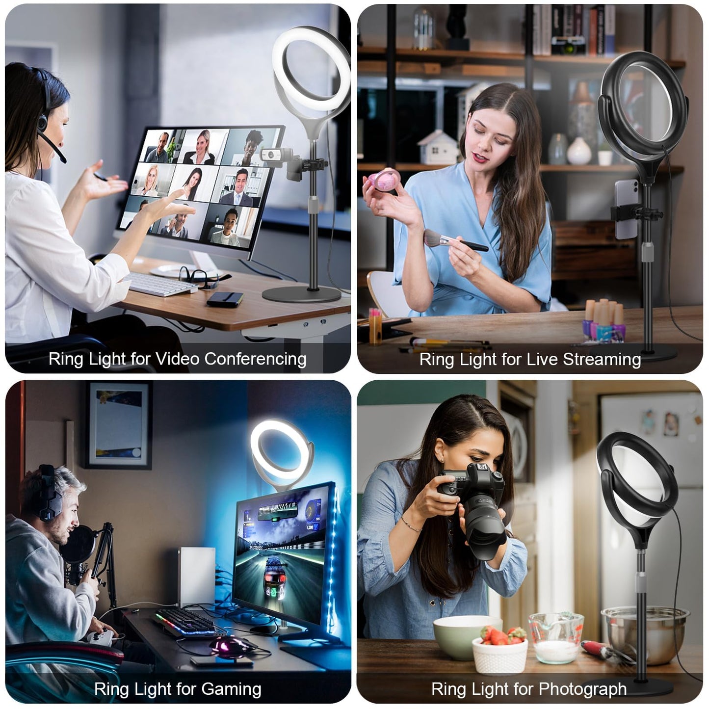 Desk Ring Light with Stand and Phone Holder-Laptop Ring Light for Zoom Meeting-Computer Light for Video Conferencing-Led Streaming Light for YouTube Tiktok Vlogging Video Recording Makeup (Black)