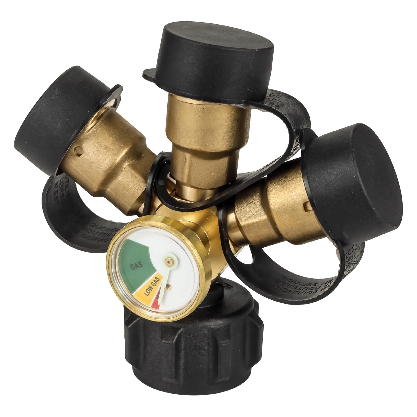 BlueStars 3-Way Propane Splitter Connector QCC/POL with Gauge & Shut-Off Valve – for Gas Grills, Heaters, Camping Stoves, BBQ Griddles, Gas Burners