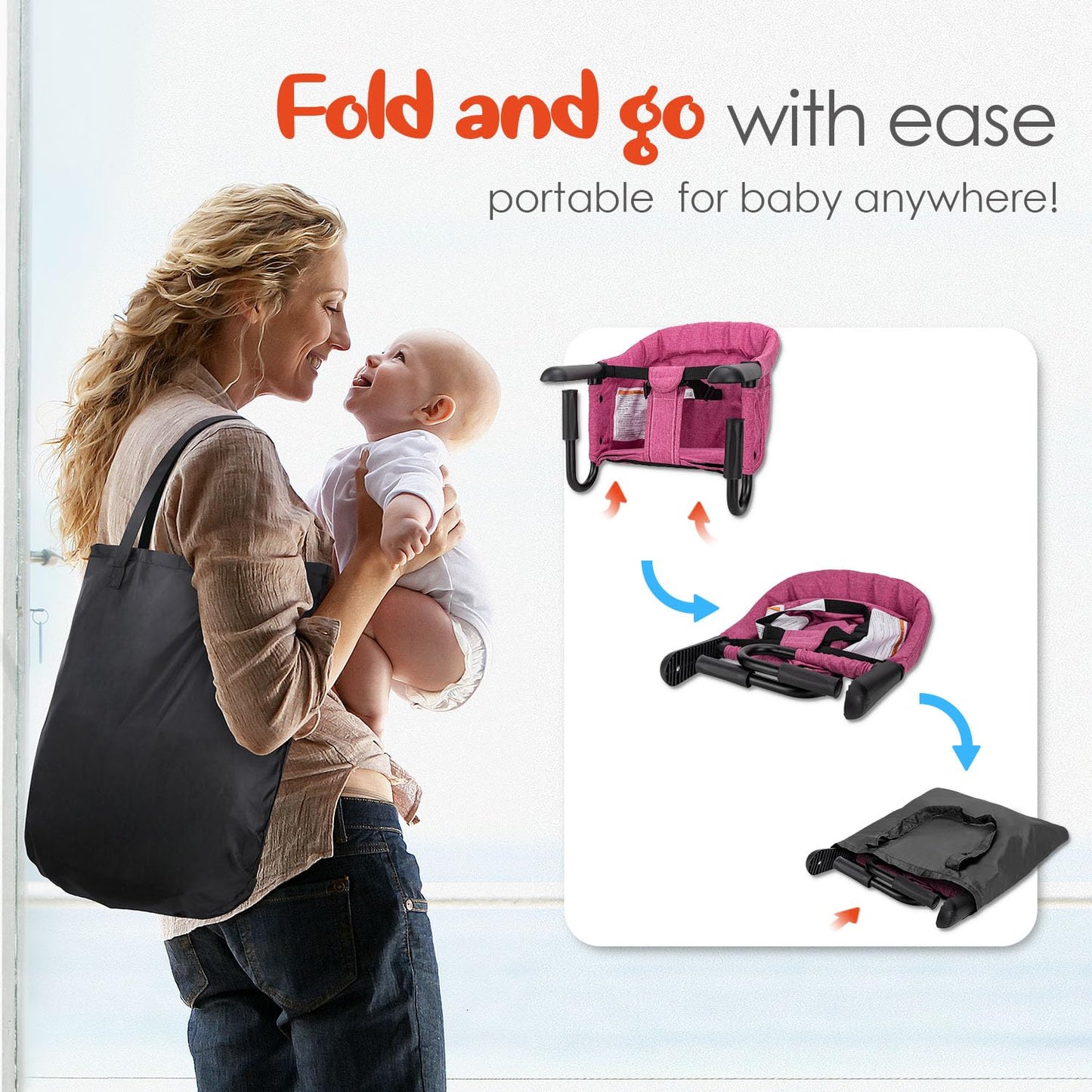 lulunemo Hook On High Chair, Portable & Foldable, Suitable for Family & Travel, Baby 6-36 Months, Rose Red