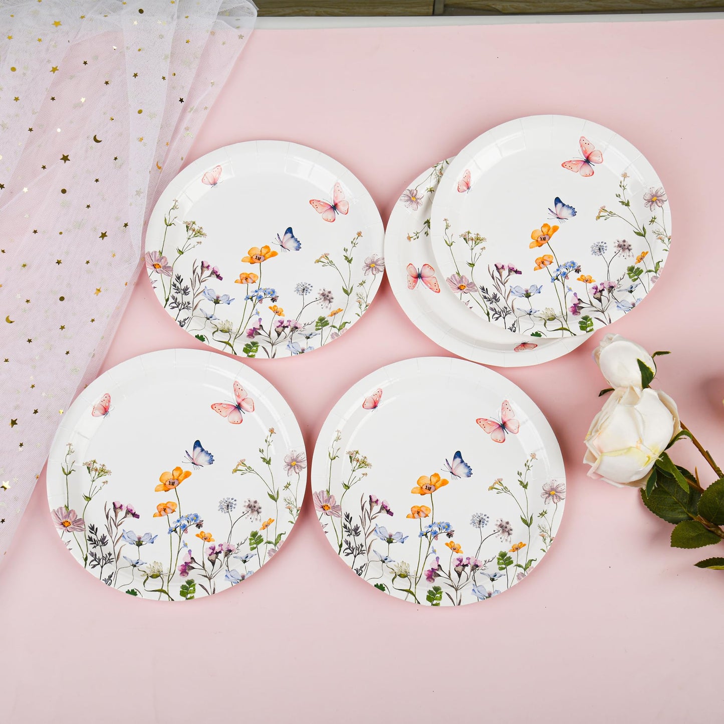 AimFun 48 Pcs Wildflower Paper Plates 9 Inch Disposable Floral Plates Spring Summer Watercolor Rustic Botanical Dinner Plates for Baby Shower Birthday Bridal Shower Wedding Tea Party