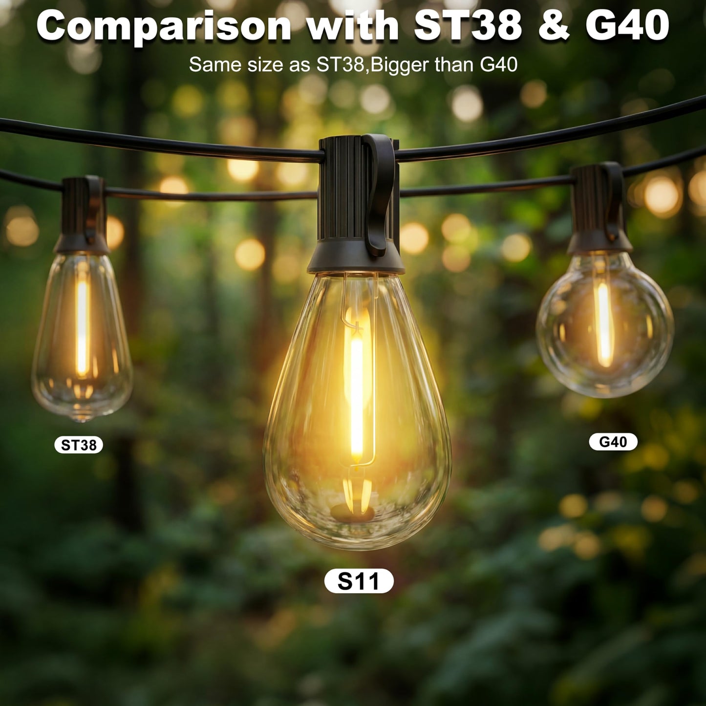 Outdoor Lights, S11 55FT String Lights with 25 Dimmable Plastic Bulbs 1 Spare, 120V 2700K Warm White Waterproof Connectable Patio Lights for Backyard Porch Balcony Party Decor, E12 Socket Base, Black