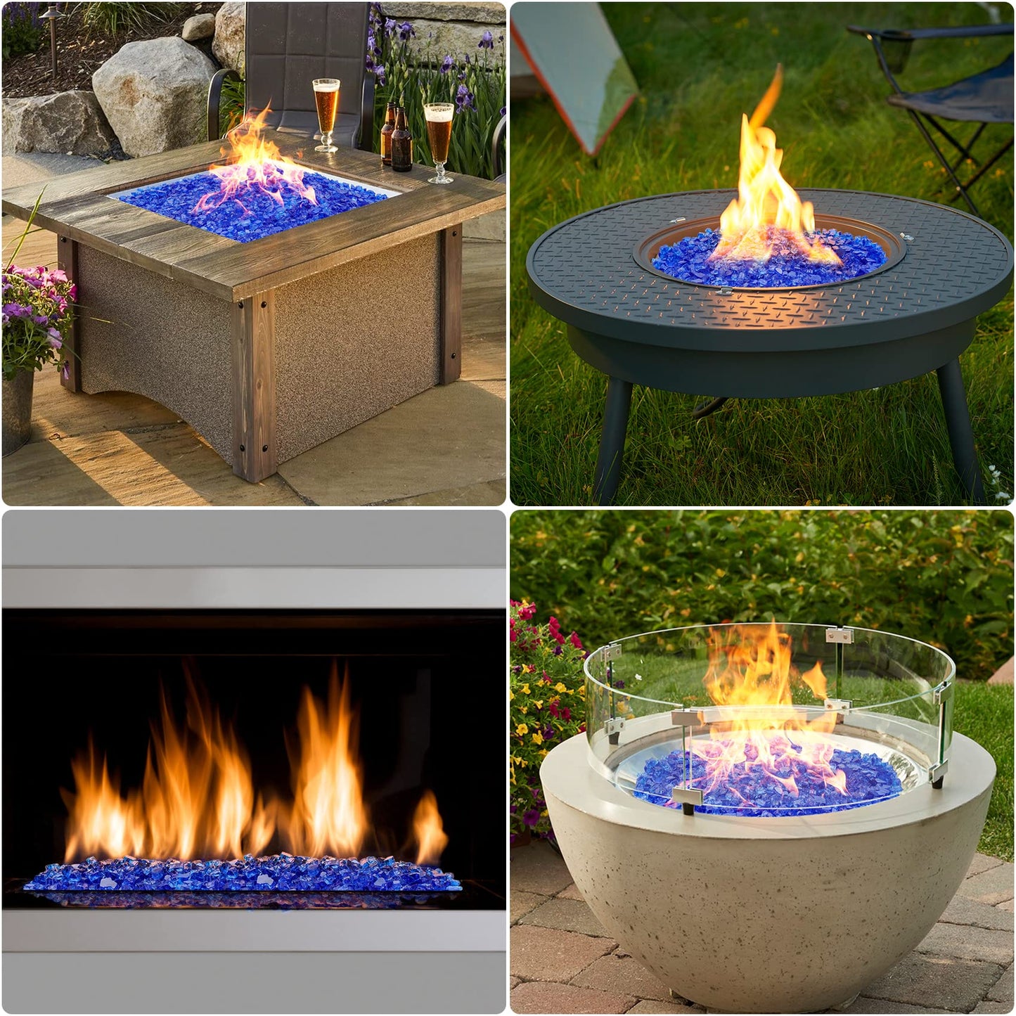 onlyfire 10 lbs Fire Glass for Propane Fire Pit, 1/2-Inch High Luster Fireplace Glass Rocks for Fire Pit Table, Cobalt Blue