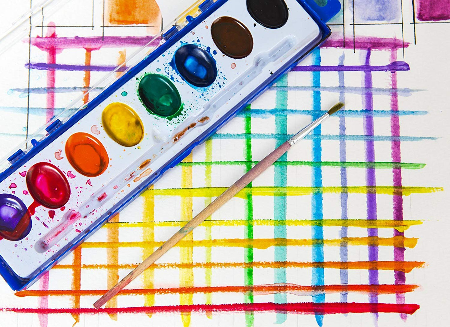 Color Swell Washable Bulk Watercolors Paint, 18 pack, 8 Colors, Wood Brush, Classroom Bulk Paint Pack - Bulk Watercolors