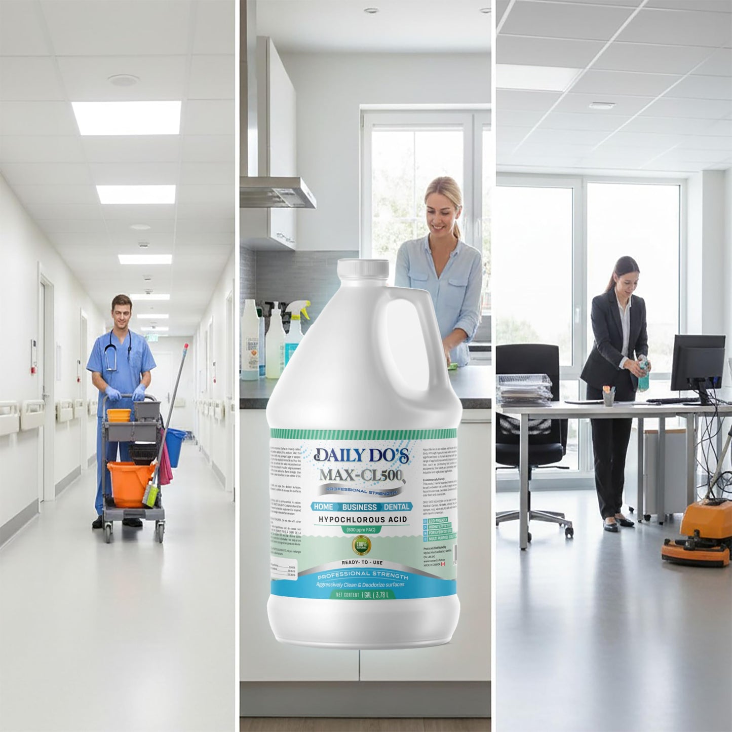 DailyDo's Hypochlorous Acid (HOCl) Cleaning & Hygiene Solution | 500ppm | 4L Value Size | Professional-Grade, Alcohol-Free & Non-Staining