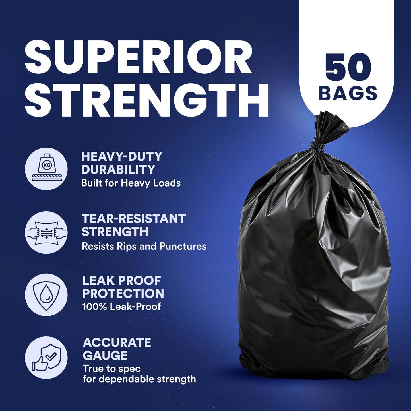 Plasticplace 55-60 Gallon Trash Bags, 1.2 Mil‚ Black Heavy Duty Garbage Can Liners‚ 38” x 58” (50 Count)