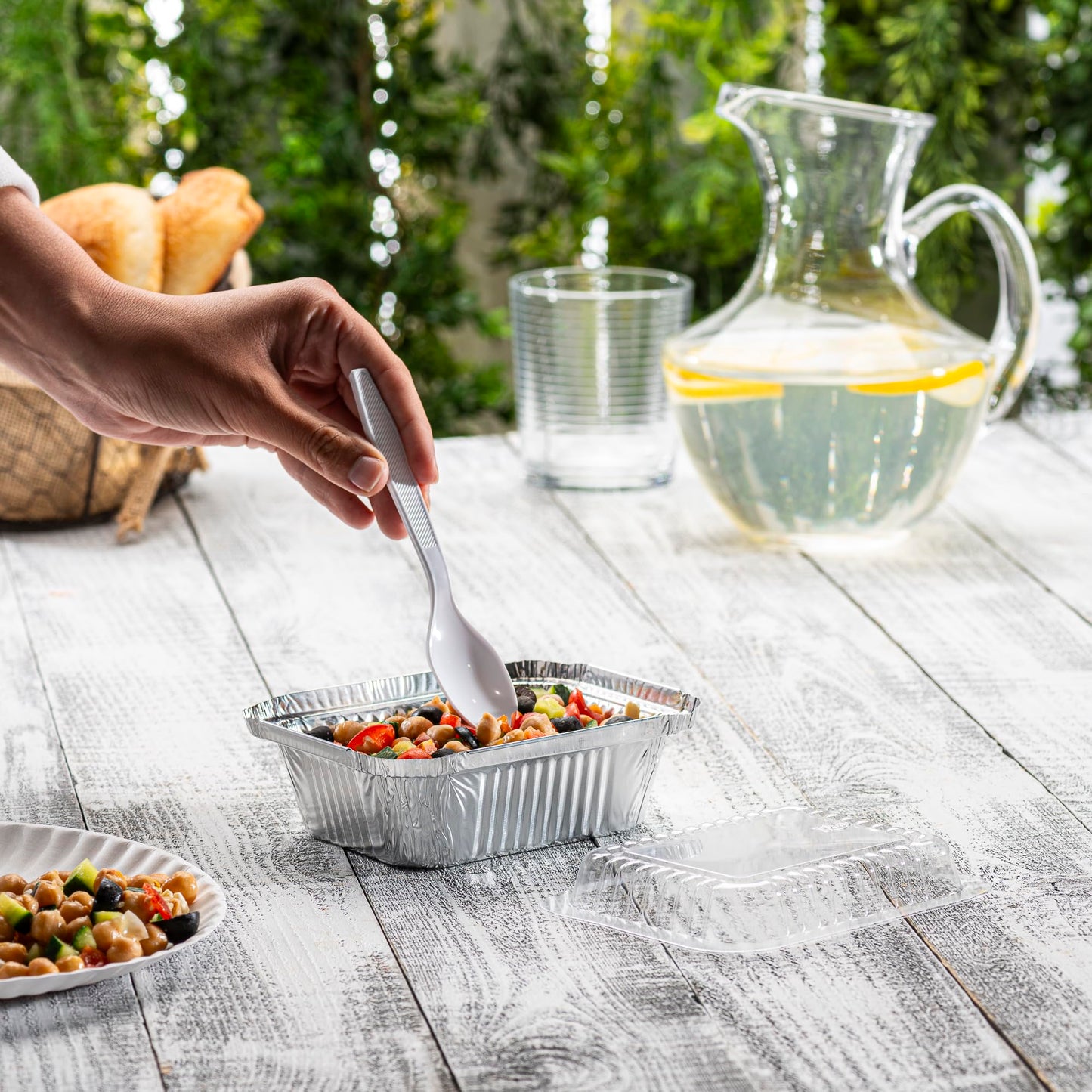 Gusto [100 Count 1 lb Capacity, Disposable Aluminum Foil Pans, 5x4 Disposable Takeout Pans with Clear Dome Lids, Great for Baking, Cooking, Storage, and Freezing - Formerly Comfy Package
