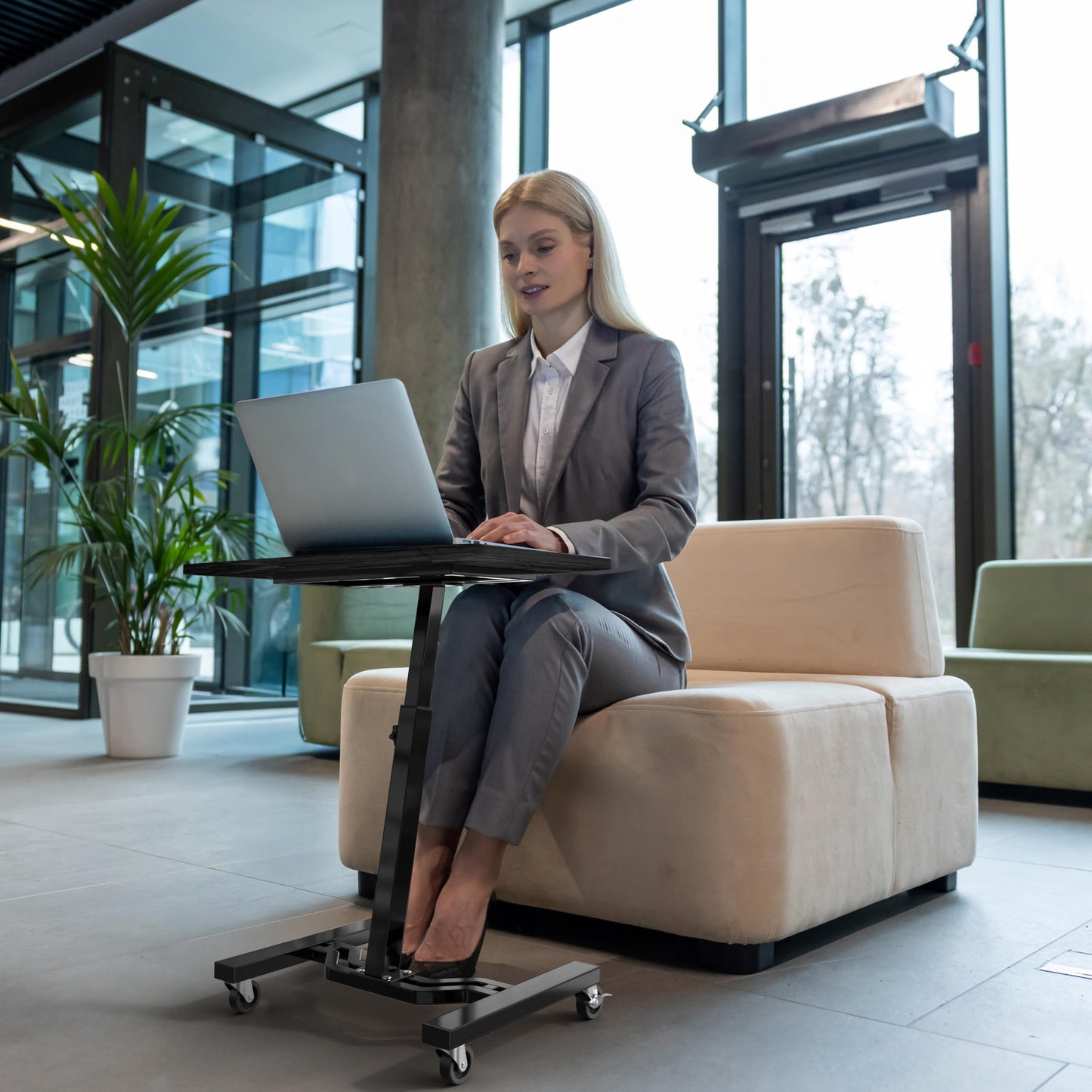 SHW Mobile Height Adjustable Laptop Rolling Cart with Height Adjustment from 28" to 33" (71 cm to 84 cm), Black