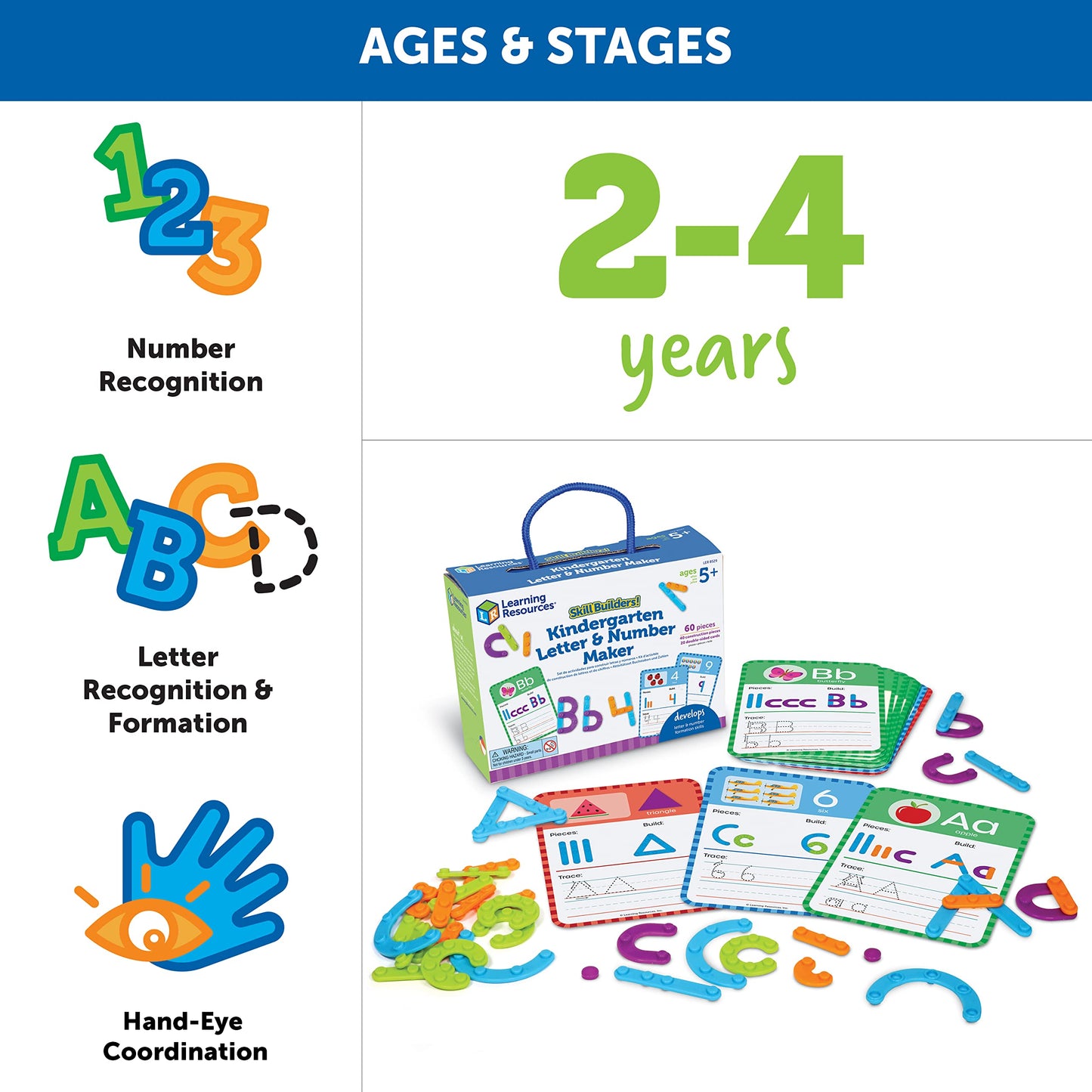 Learning Resources Skill Builders! Kindergarten Letter & Number Maker - 60 Pieces, Ages 6+ Kindergartner Learning Materials, Homeschool and Classroom Supplies, Math Games for Kids (LER8529)