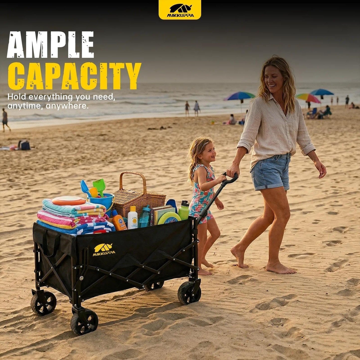 MIKKUPPA Collapsible Wagons Carts Foldable - 180L 340LBS Heavy Duty Utility Wagon with Drop-Down Tailgate for Groceries & Dogs, Portable Shopping Carts with Wheels for Camping, Beach, Sports, Garden