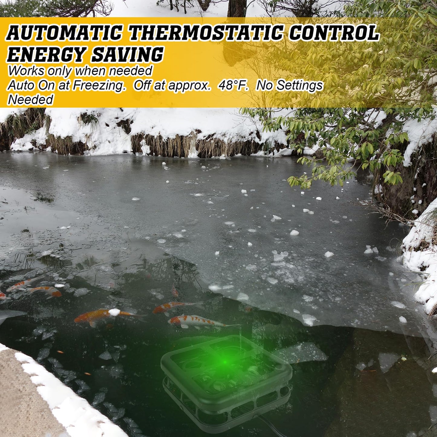 Pond De-icer,Winter Survival Solution for Outdoor Pond Fish,Thermostatic controll Heater with Floating and Diving Modes,Keep Ponds from Freezing Over in Winter（500W,1000W,1500W） (500W)