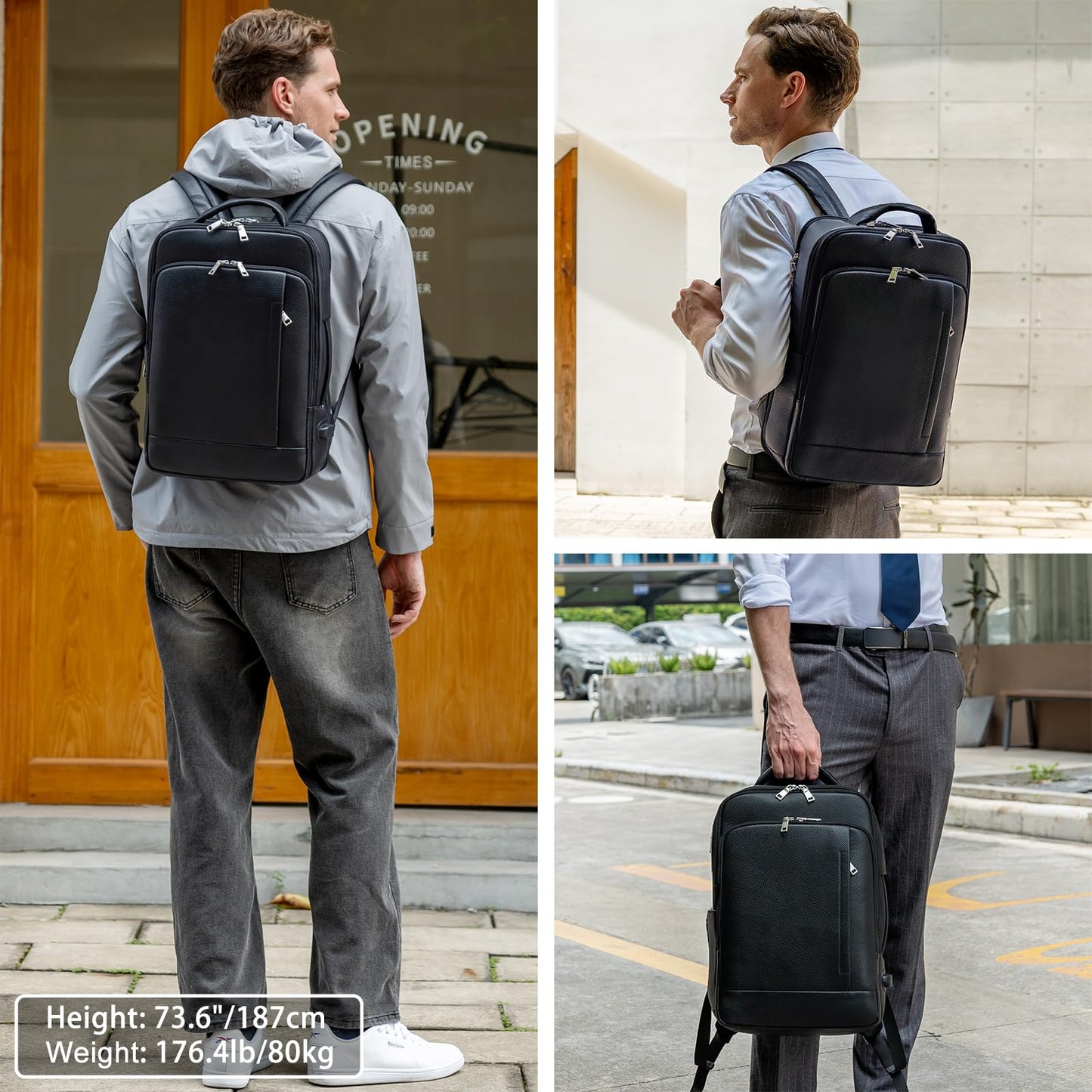 TIDING Men's Genuine Leather Expandable Backpack 15.6 Inch Laptop Bag Slim Work Business Daypack with USB Charging Port