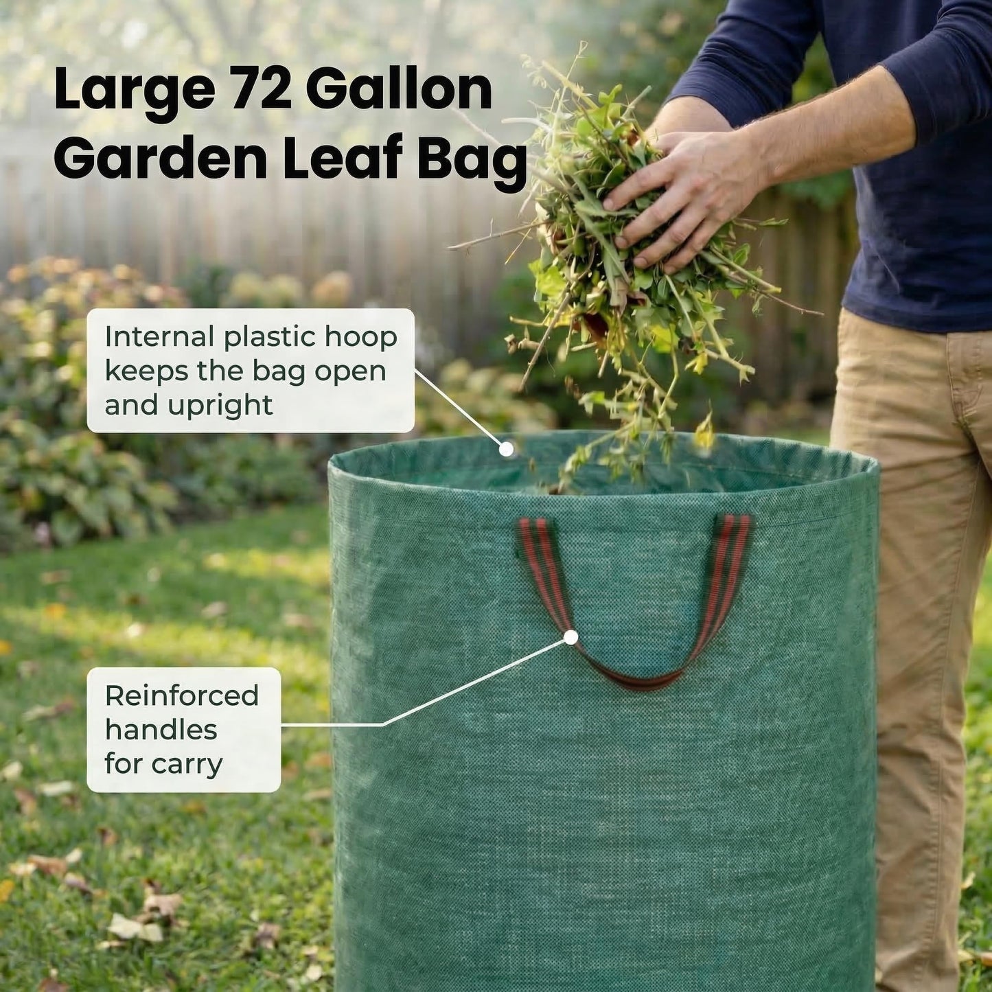 Gardzen 3-Pack 72 Gallons Garden Bag - Reuseable Heavy Duty Gardening Bags, Lawn Pool Garden Leaf Waste Bag