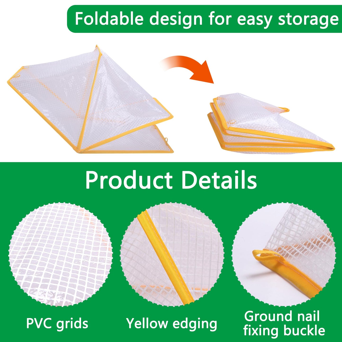 2 Pcs Foldable Garden Row Accelerator Plants Cover - 32" X 13" X 14"Garden Covers for Raised Beds - PVC Plant Net Cage Guard Greenhouse Cover with Ground Nails for Vegetables Fruits Seedlings Flowers