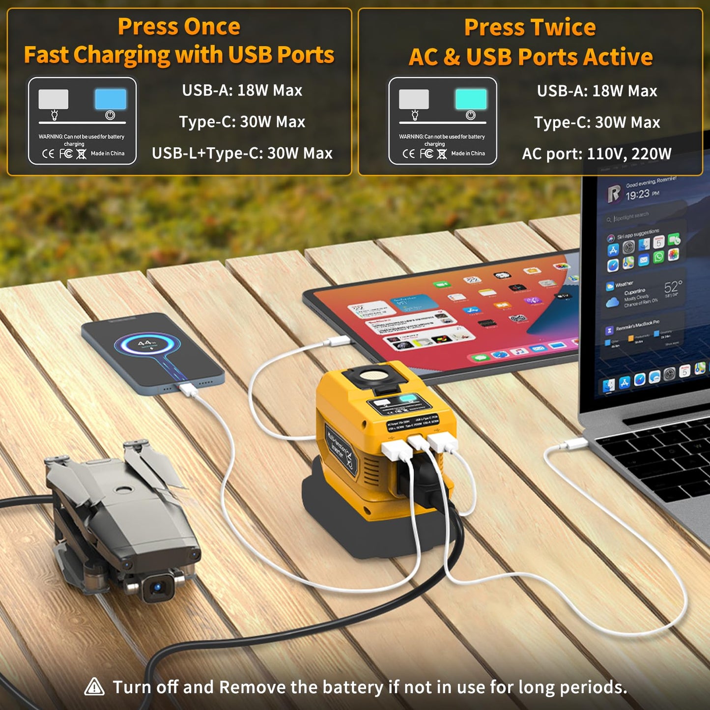 Kzreect 220W Power Inverter Compatible with Dewalt 20V Batteries (Battery Not Included) DC to 110V AC, 400 Lumen