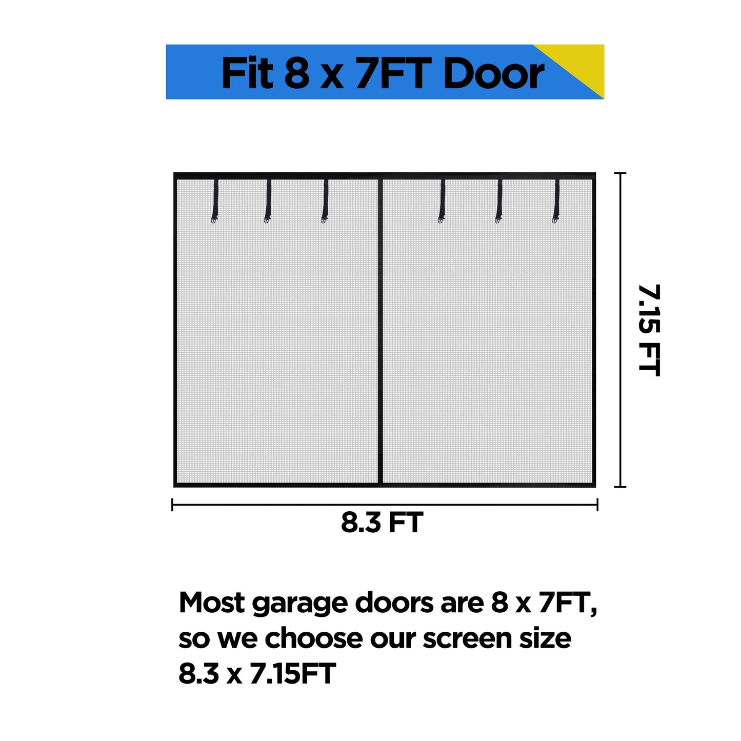 HBlife Garage Screen Doors for 1 Car Garage, 8x7FT Fiberglass Magnetic Garage Door Screen, Hands Free Retractable Garage Net Screen Door Mesh with 6 Roll Up Starps and 26 Magnets for Patio, Gym, Porch