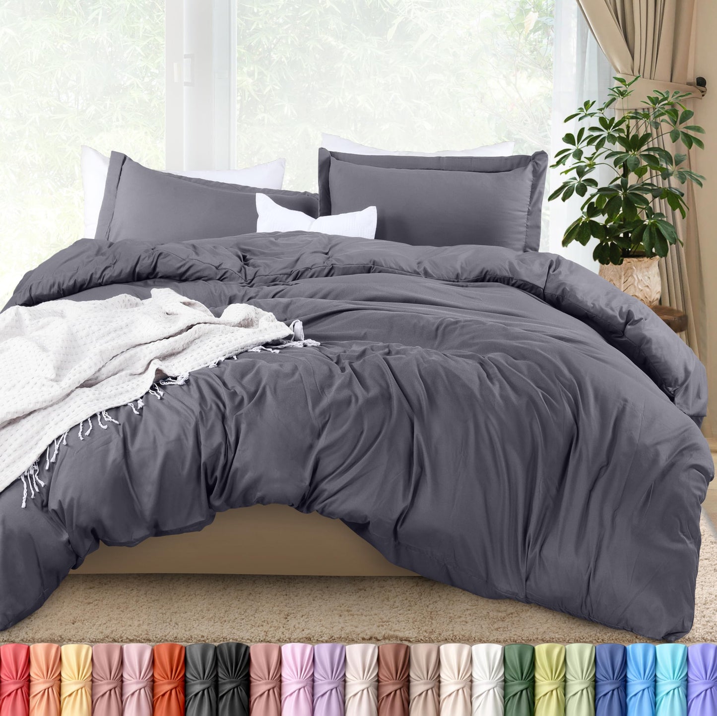 Utopia Bedding Duvet Cover King Size Set with Pillow Shams - Comforter Cover with Zipper Closure, 104X90 Inches & Pillow Shams 20X36 Inches (Grey) Comforter Not Included